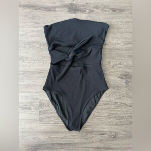 Black Sleeveless Tie-Front Swimsuit